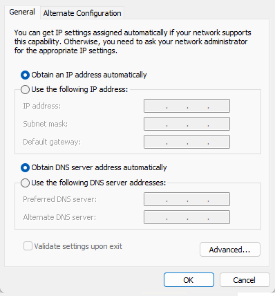 PC local IP address setting