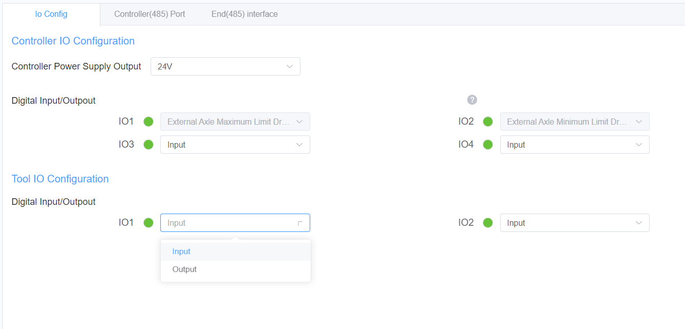 Tool I/O Configuration interface