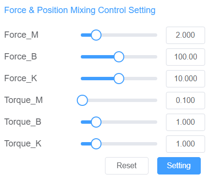 Force & Position Mixing Control Settings