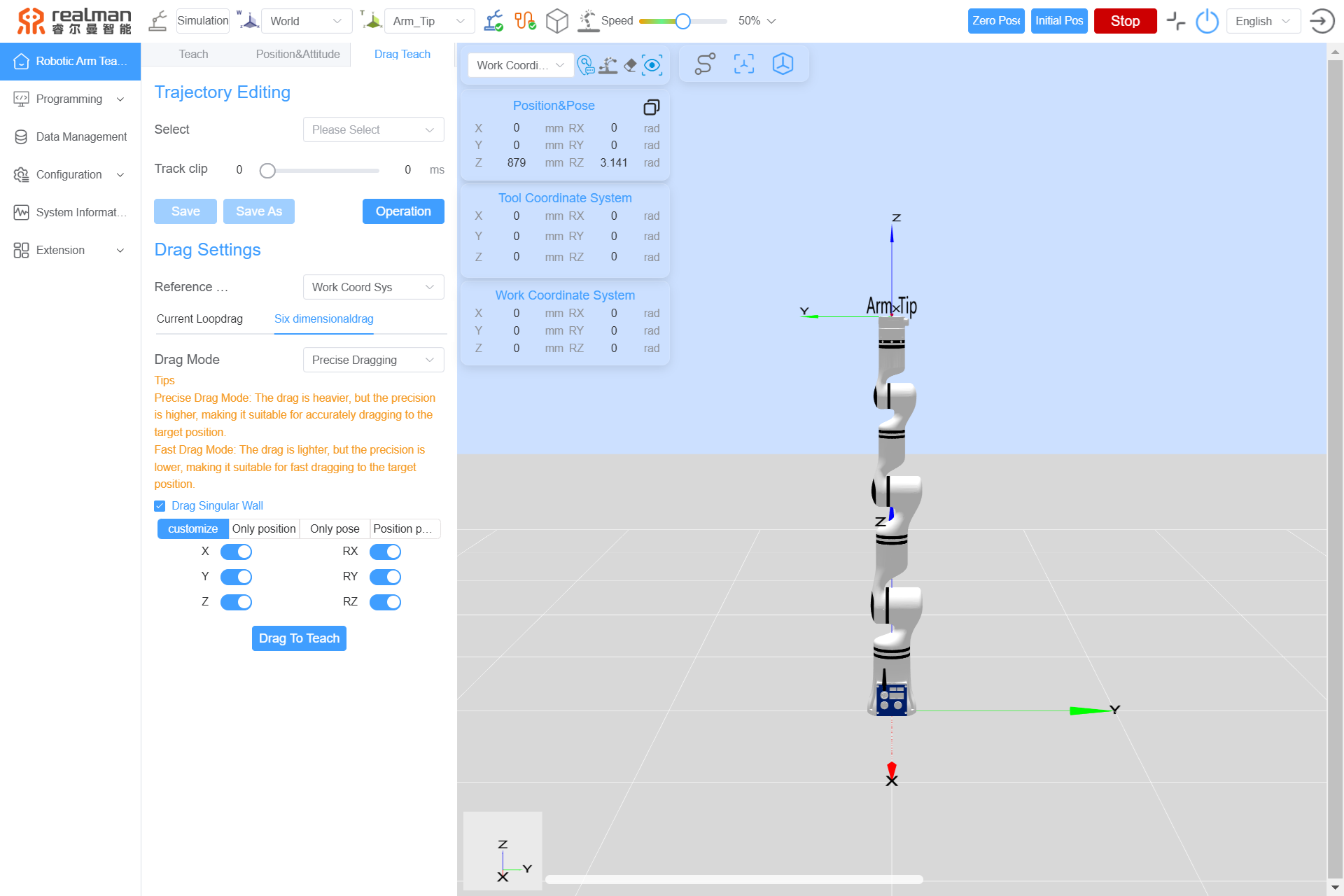 6-DoF force drag teaching mode