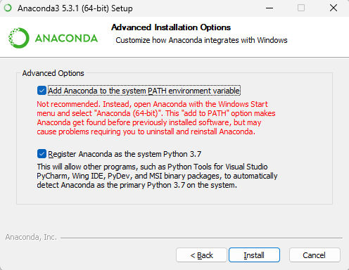 Configure Anaconda installation